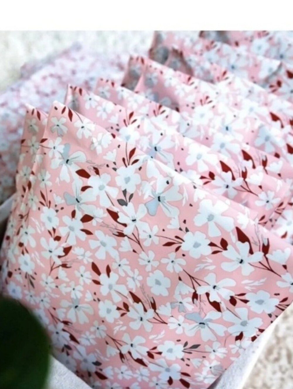 Peachy Pink Gray Floral Poly Mylar Like Mailers Set of 10 - Picture 6 of 11